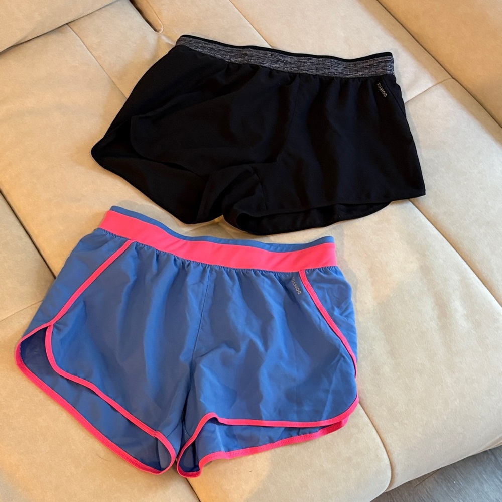 Stylish Women's Athletic Shorts - Black and Blue with Pink Trim